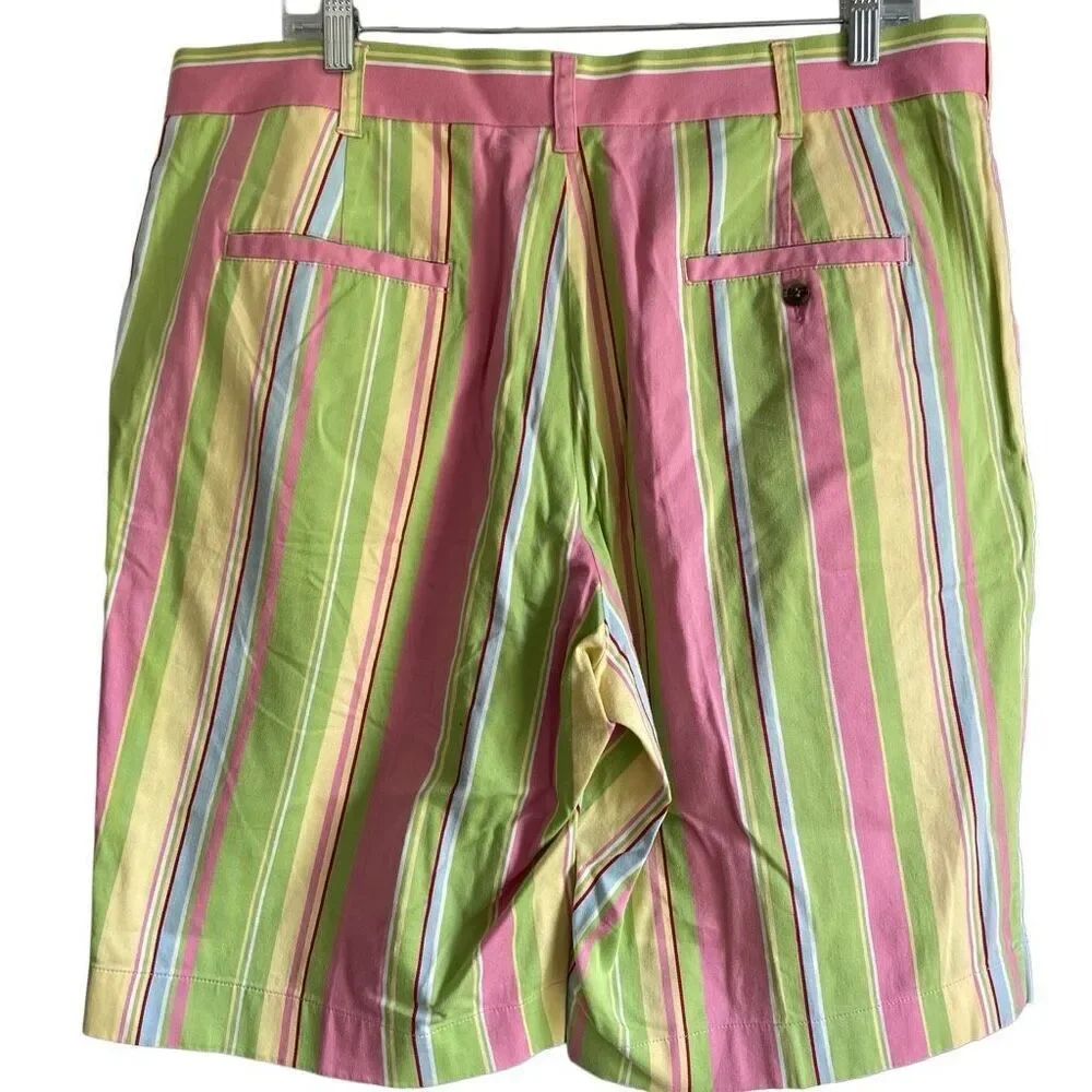 Loudmouth Mens Bermuda Golf Short 38 Pastel Striped Flat-Front Cotton 11” Inseam
